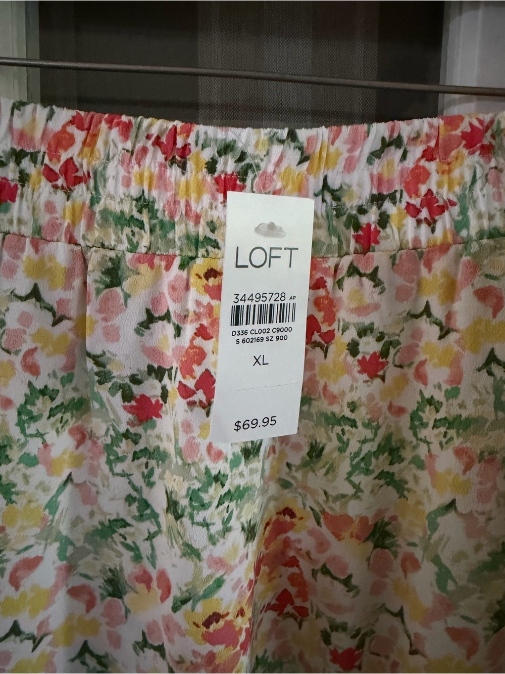 LOFT Floral Elastic-Waist Skirt in Pink, Yellow, Green, Cream